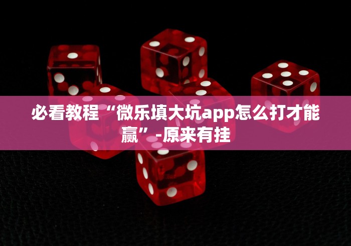 必看教程“微乐填大坑app怎么打才能赢”-原来有挂